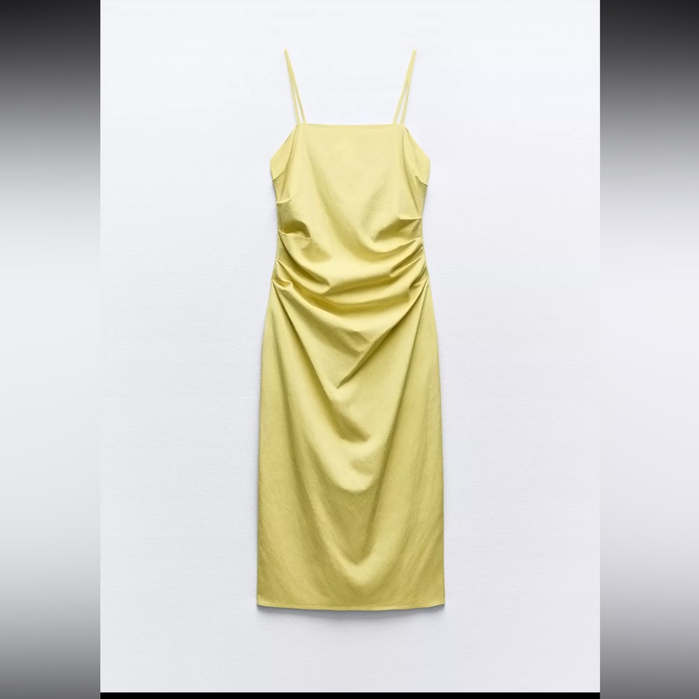 Zara Yellow Midi Dress with Spaghetti Straps